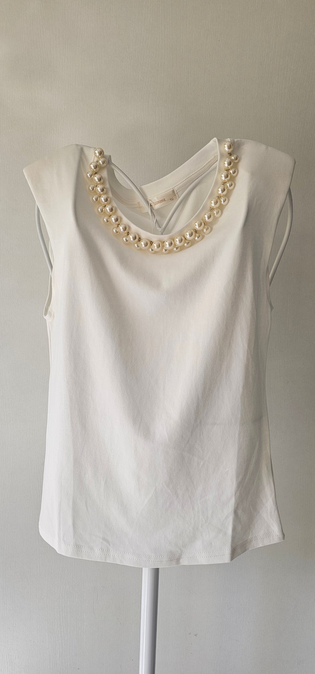 Top Blanc à Perles & Épaulettes