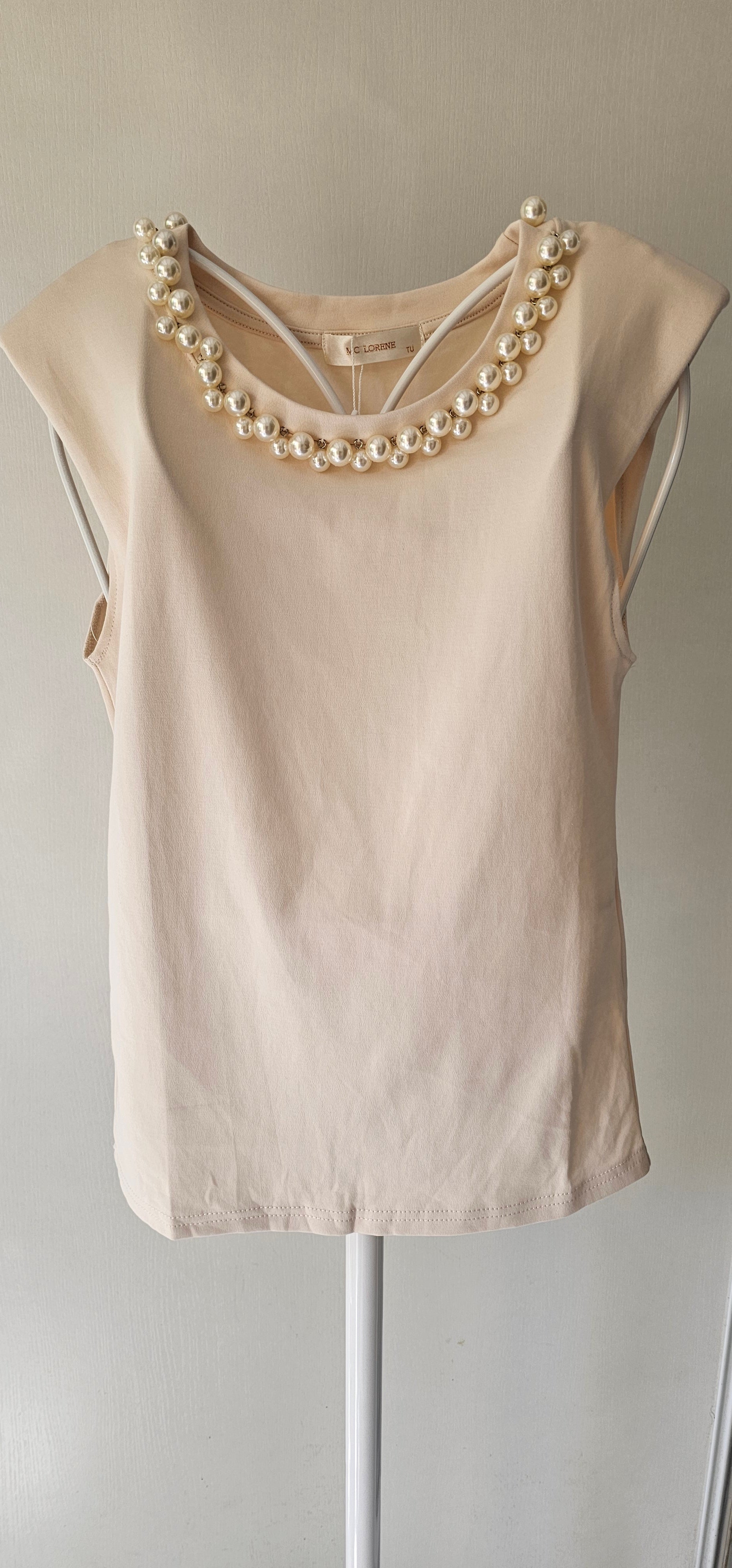 Top Beige avec Perles & Épaulettes