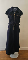 Robe Longue en Jeans Manches Courtes & Ceinture Dorée