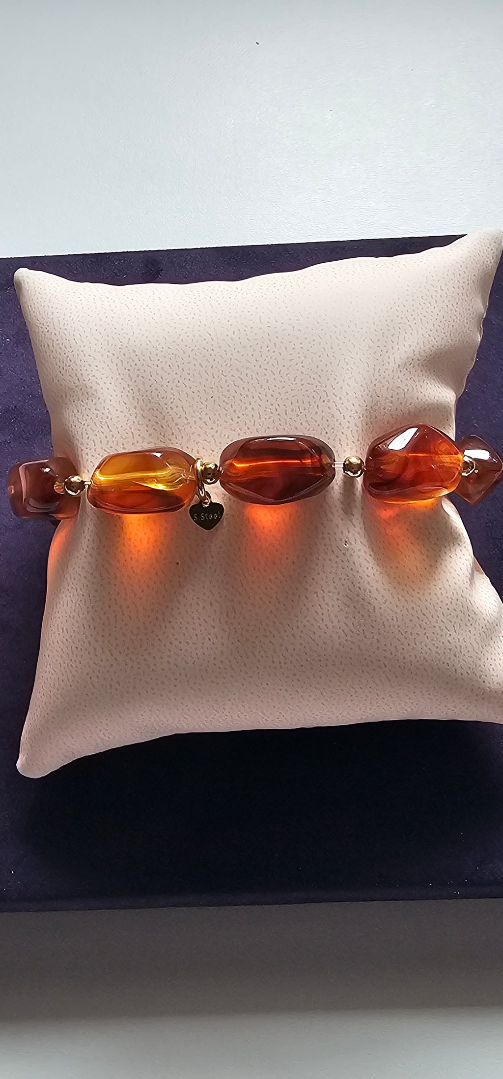 Set de 4 Joncs – Écaille Tortue, Perles Ambre & Doré