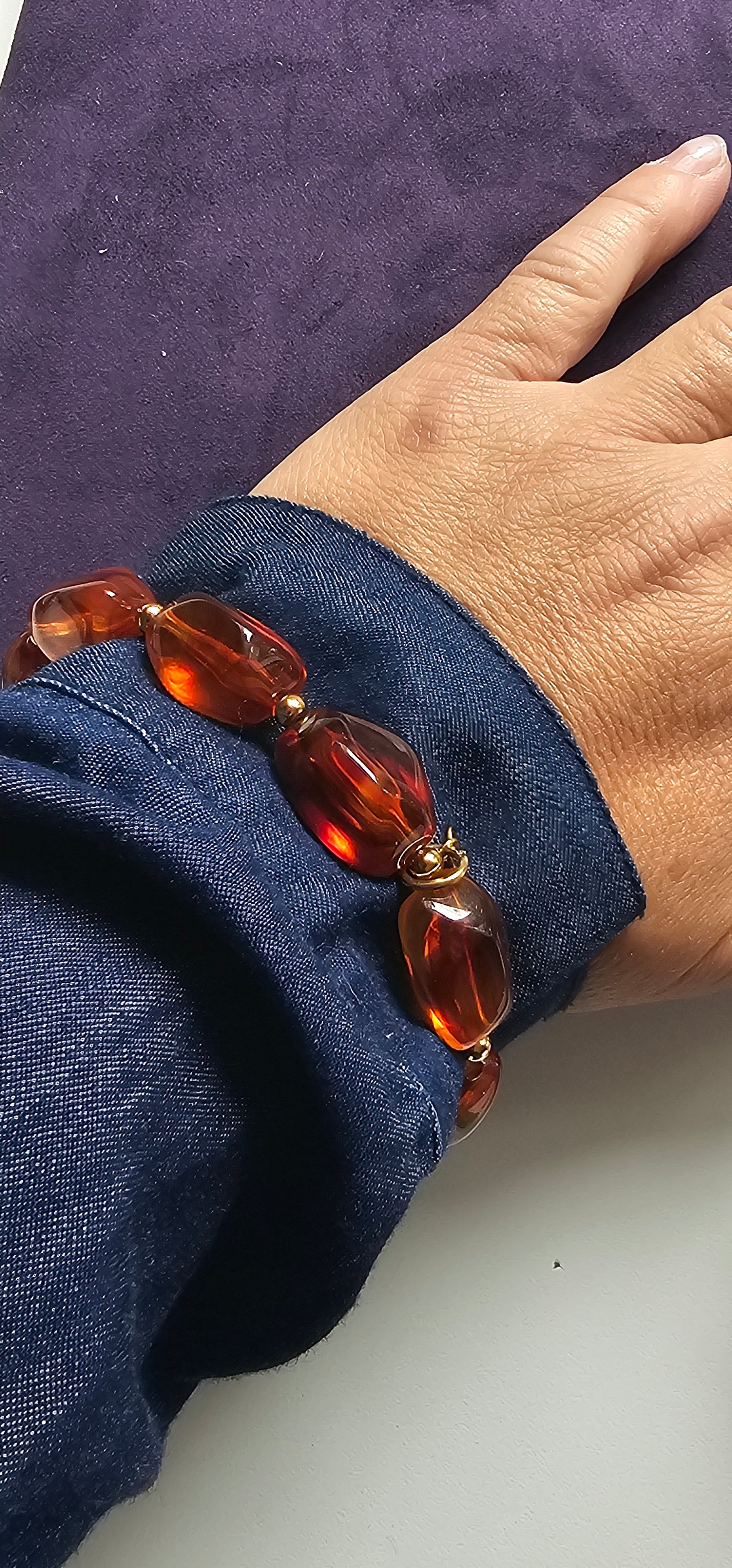 Set de 4 Joncs – Écaille Tortue, Perles Ambre & Doré