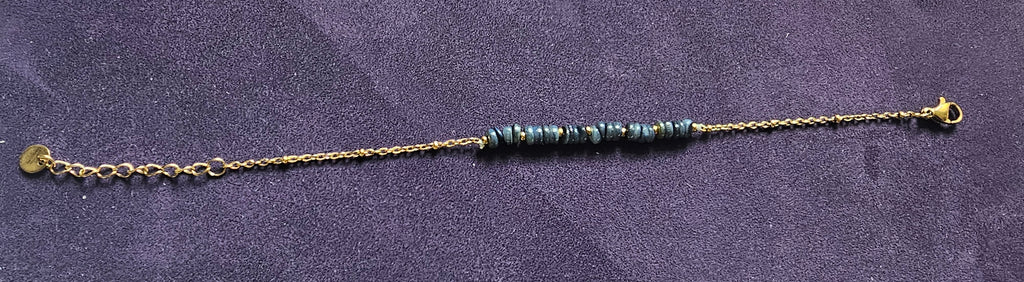 Bracelet Chaîne Dorée – Perle Bleues Ardoise en Rondelles