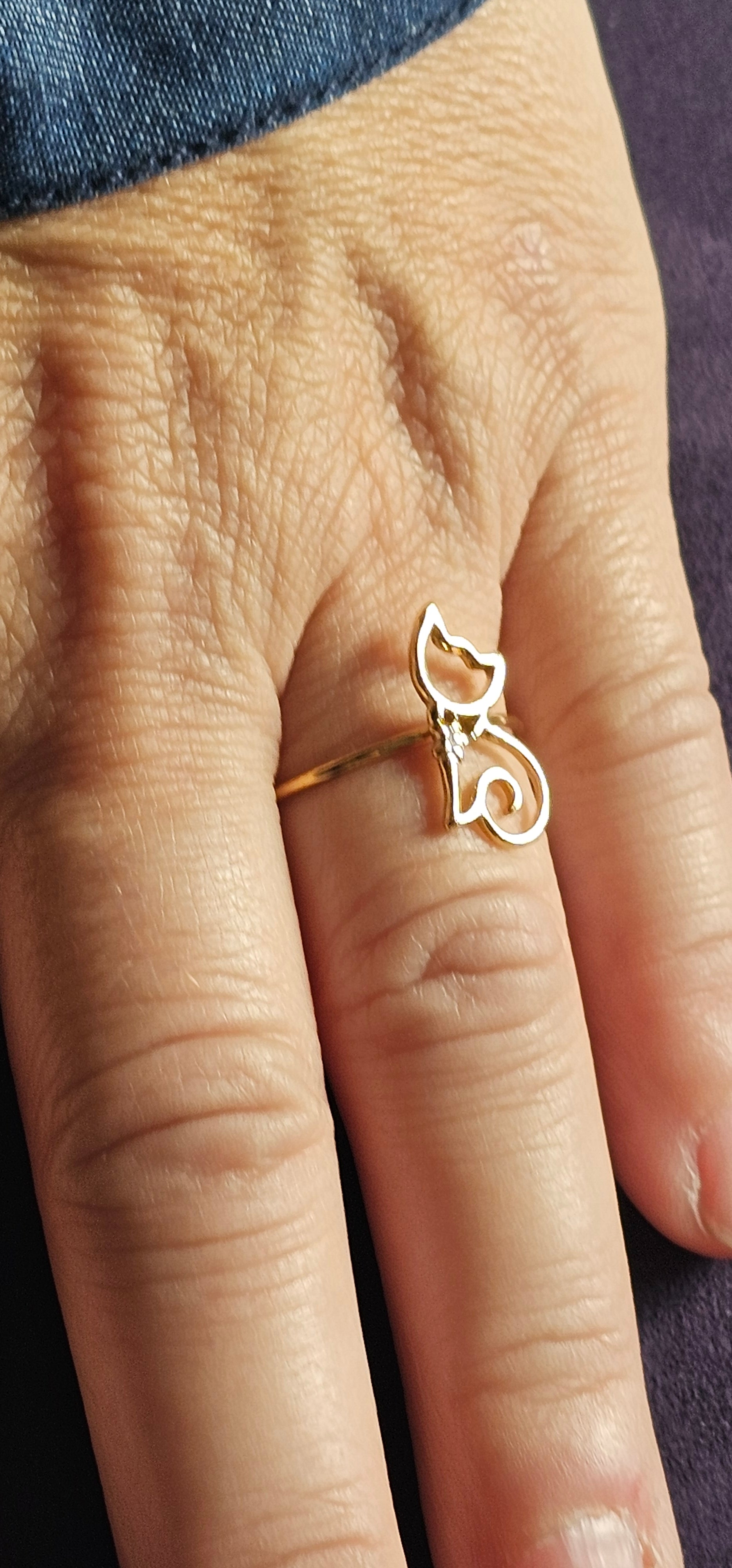 Bague Chat Dorée – Anneau Ajustable Fin & Fantaisie