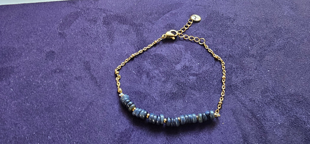 Bracelet Chaîne Dorée – Perle Bleues Ardoise en Rondelles
