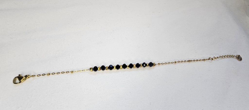 Bracelet Cristaux Noirs Facettés & Cubes Dorés