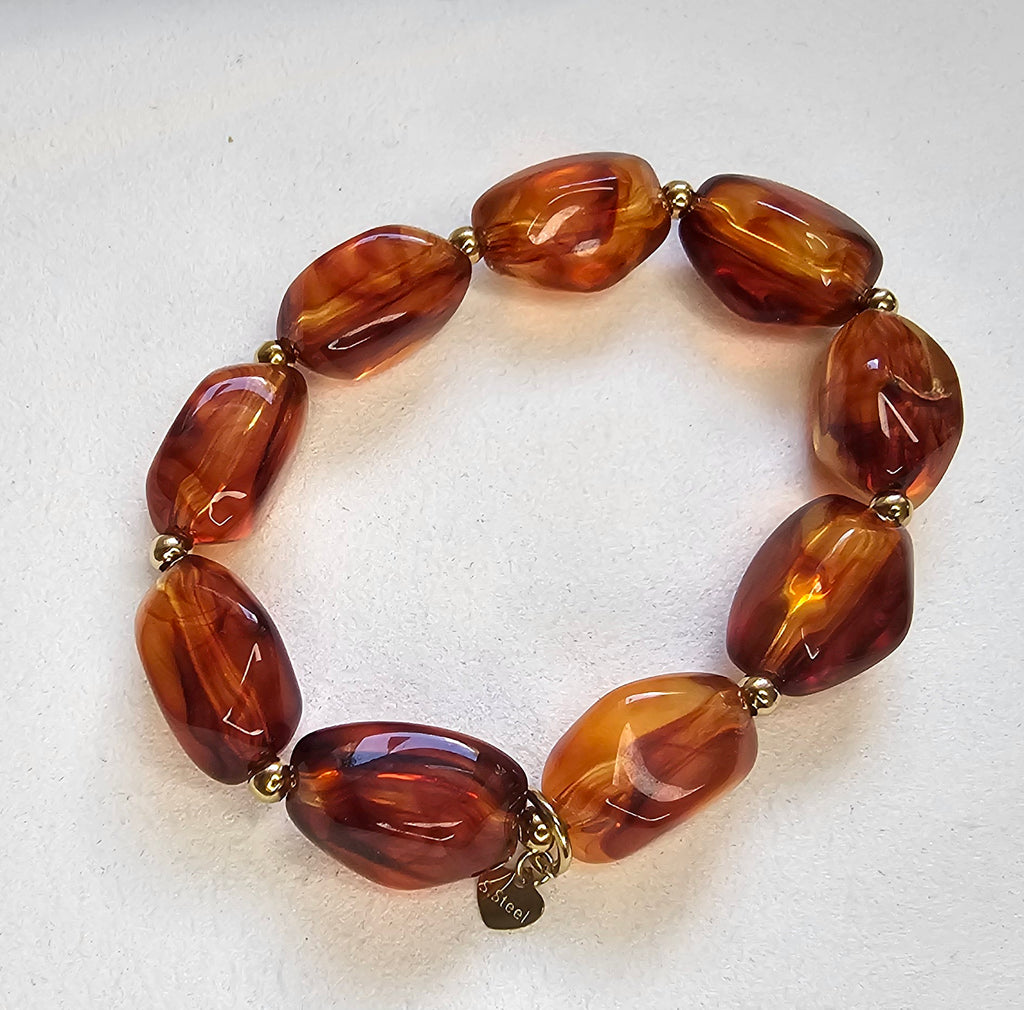 Set de 4 Joncs – Écaille Tortue, Perles Ambre & Doré