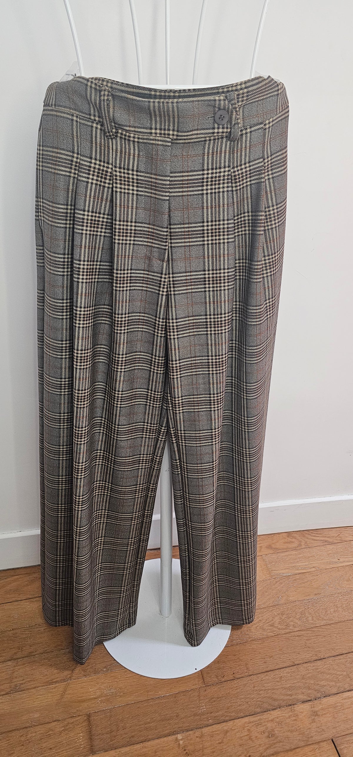 Pantalon Large Carreaux Prince de Galles Marron