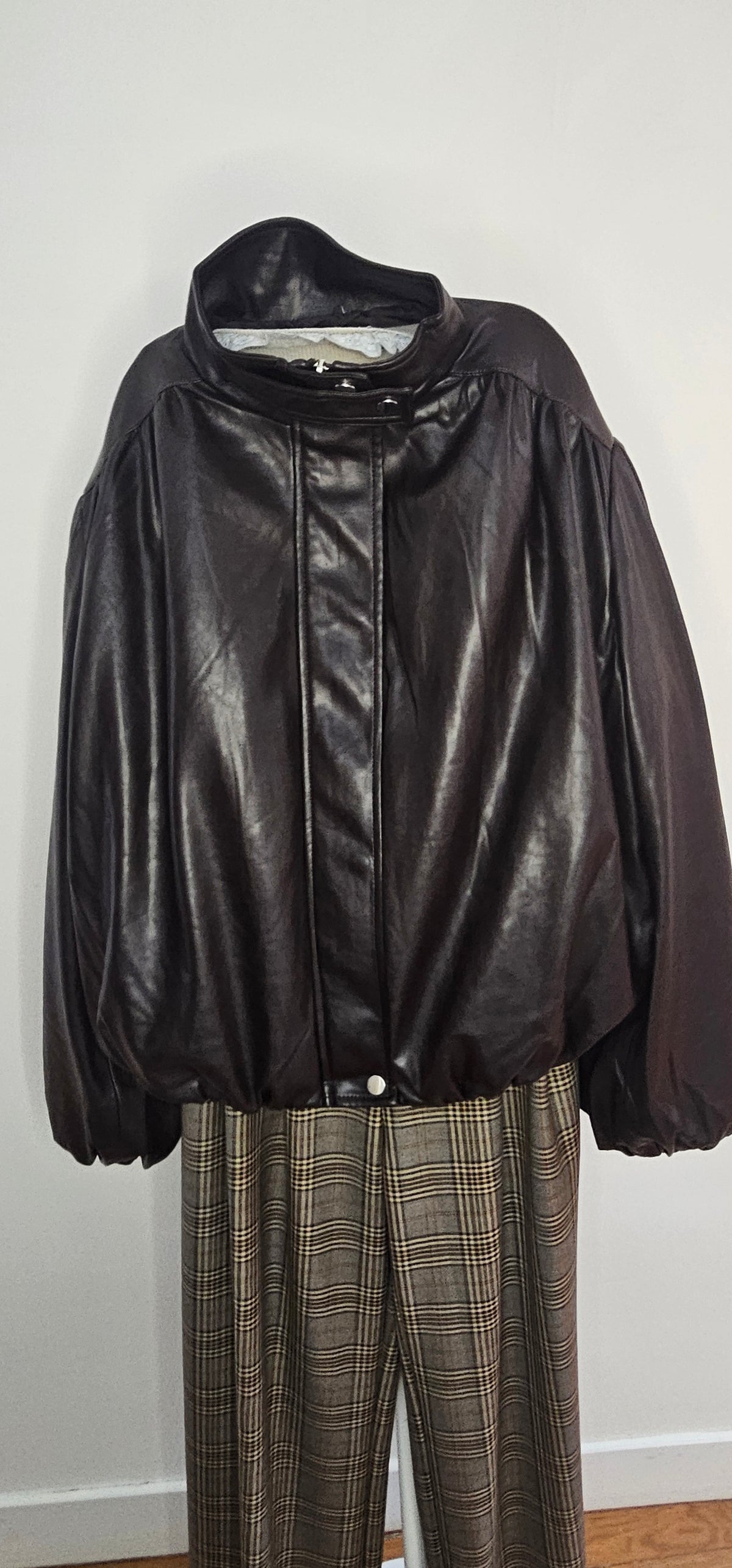 Veste Bomber Simili Cuir Oversize Marron