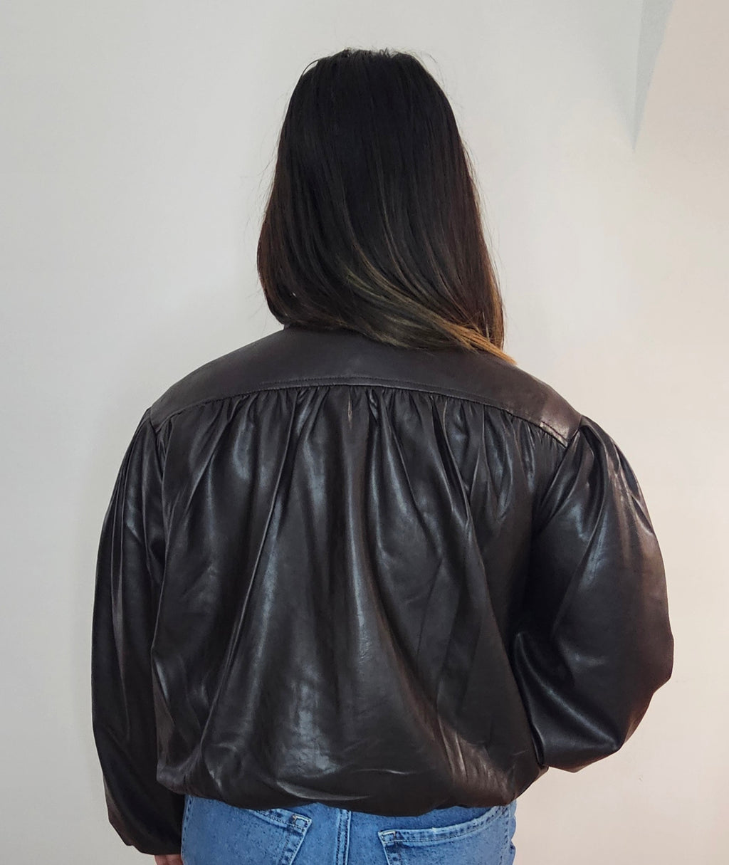 Veste Bomber Simili Cuir Oversize Marron