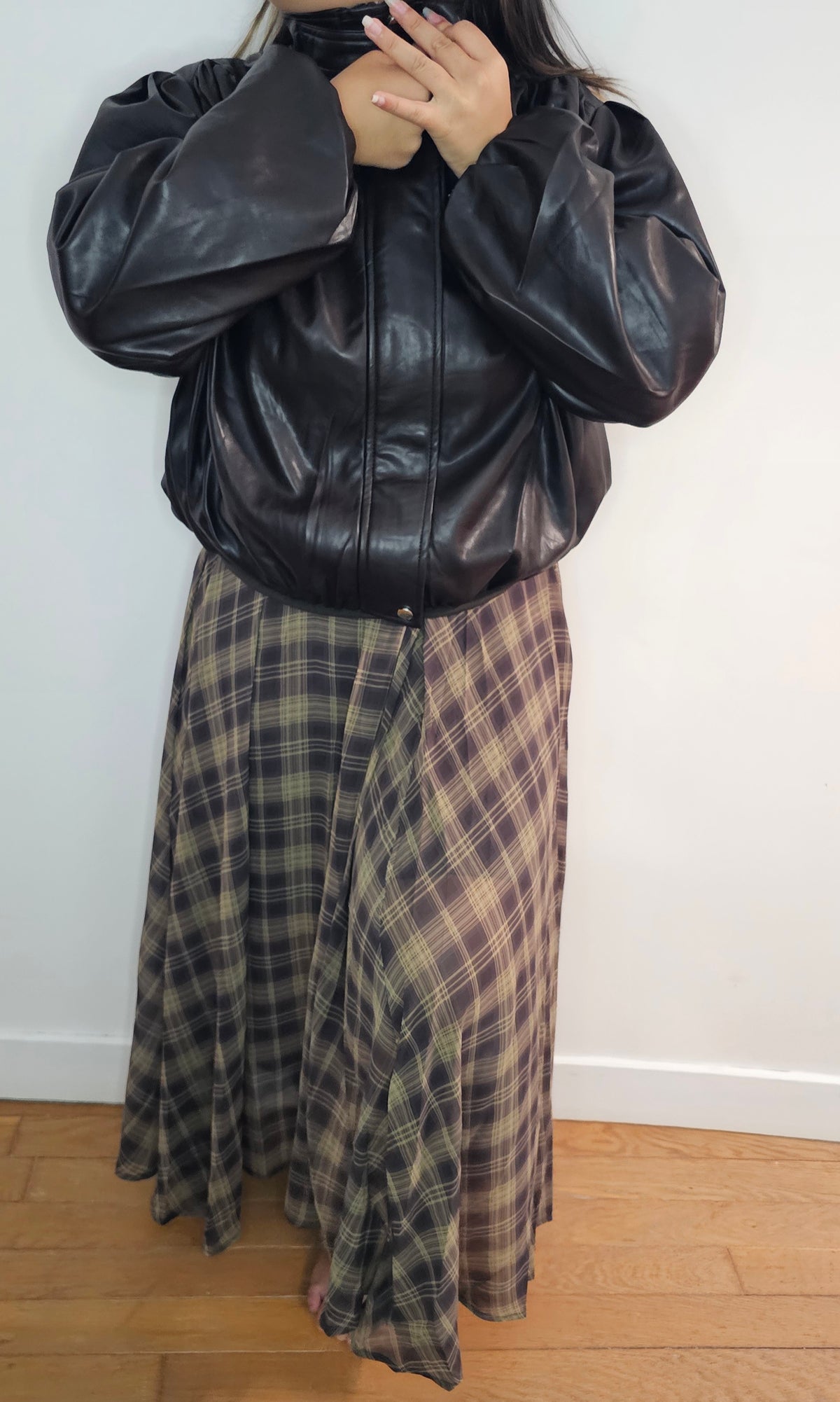 Veste Bomber Simili Cuir Oversize Marron