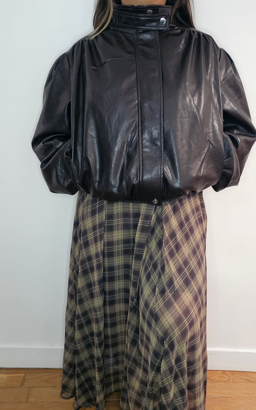 Jupe Longue Voile Tartan Kaki Taille Élastique