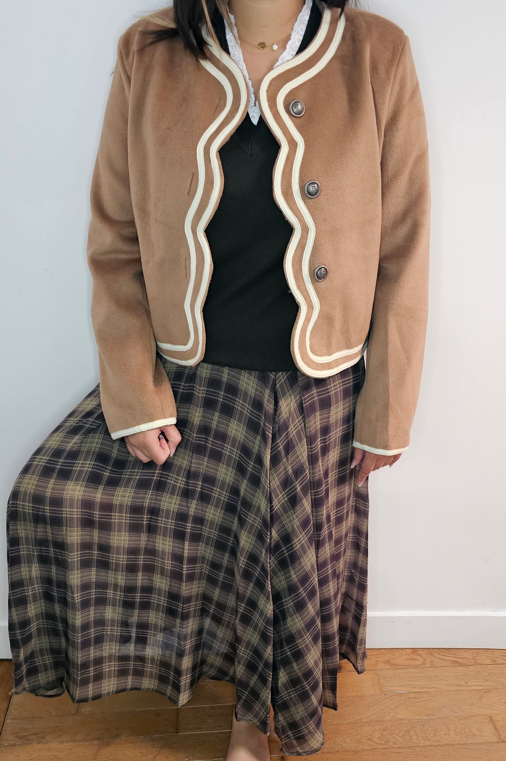 Veste Douce Camel Bordures Ondulées