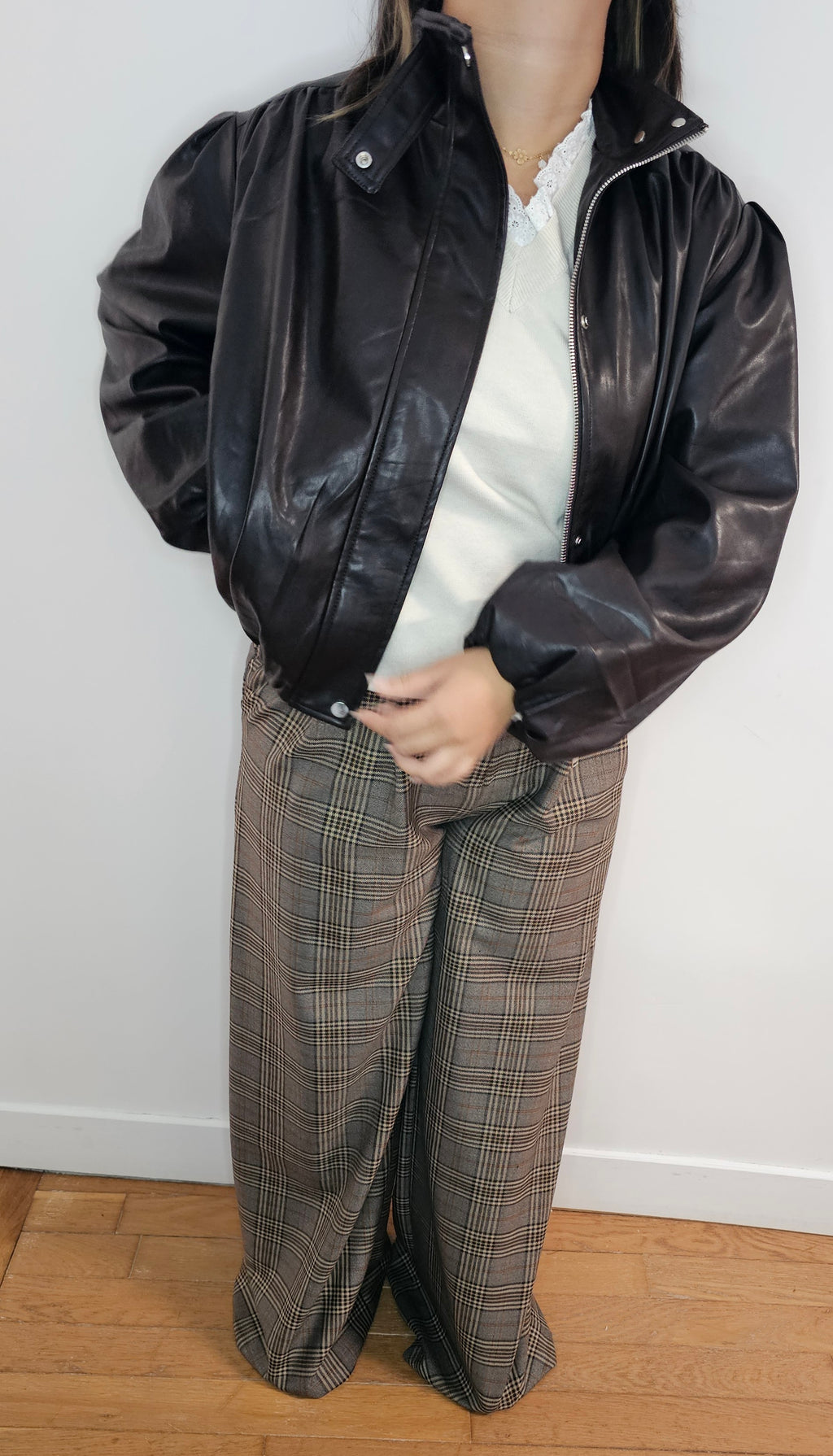 Pantalon Large Carreaux Prince de Galles Marron