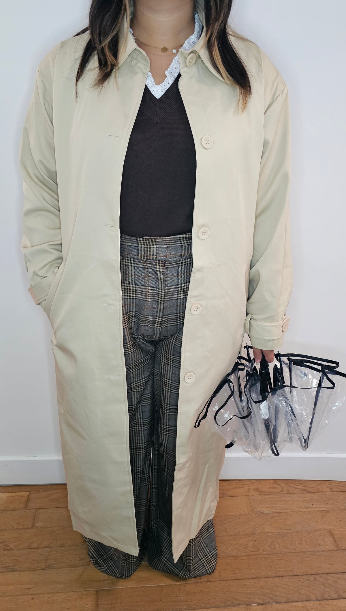 Trench Coat Beige Col Broderie Anglaise Amovible