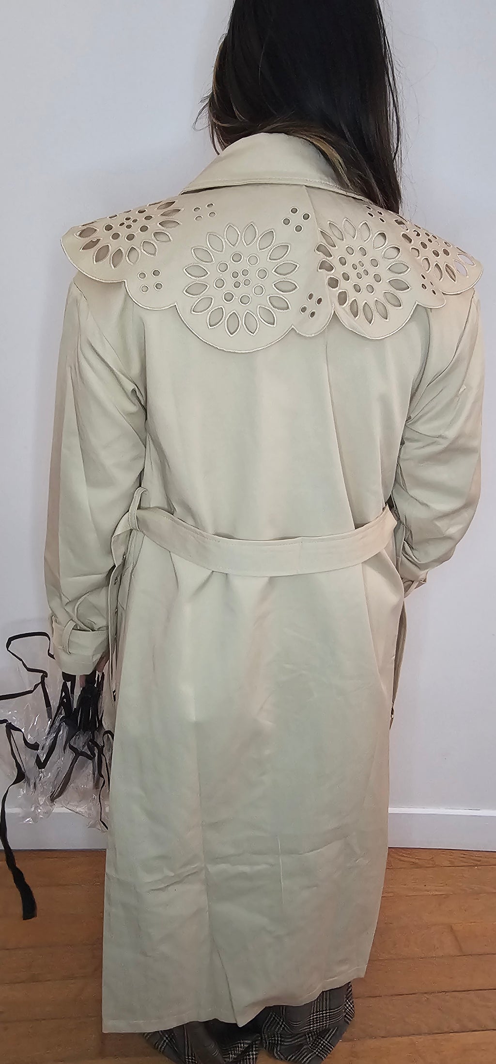 Trench Coat Beige Col Broderie Anglaise Amovible