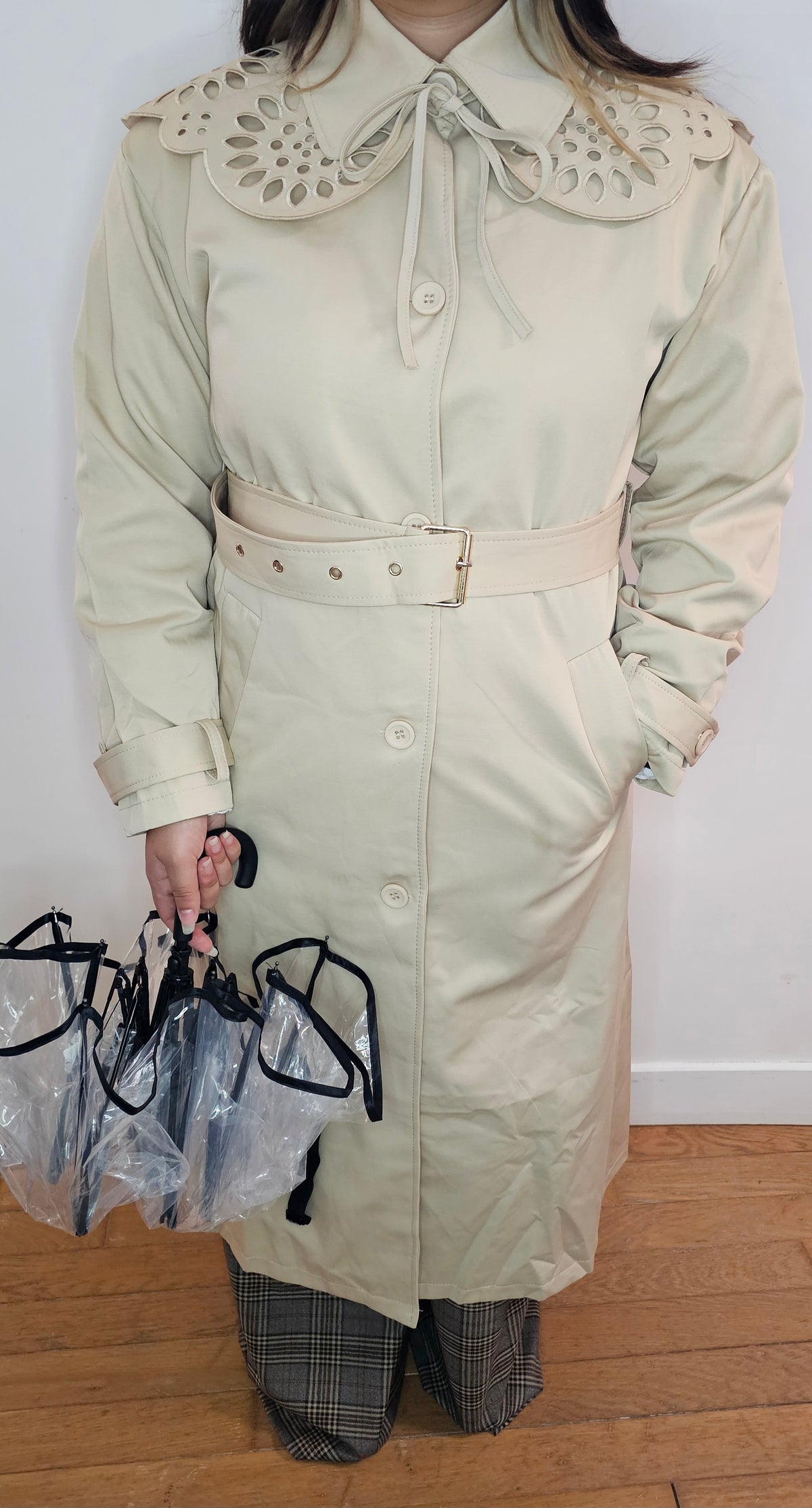 Trench Coat Beige Col Broderie Anglaise Amovible