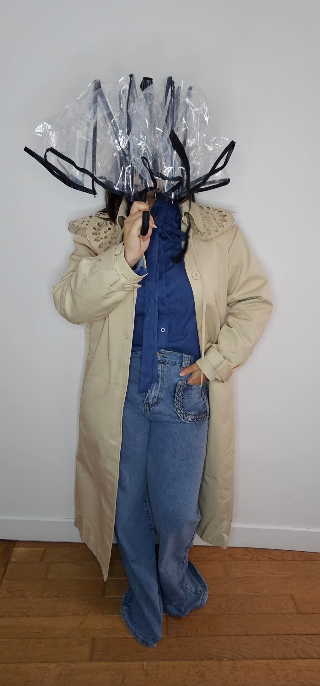 Trench Coat Beige Col Broderie Anglaise Amovible