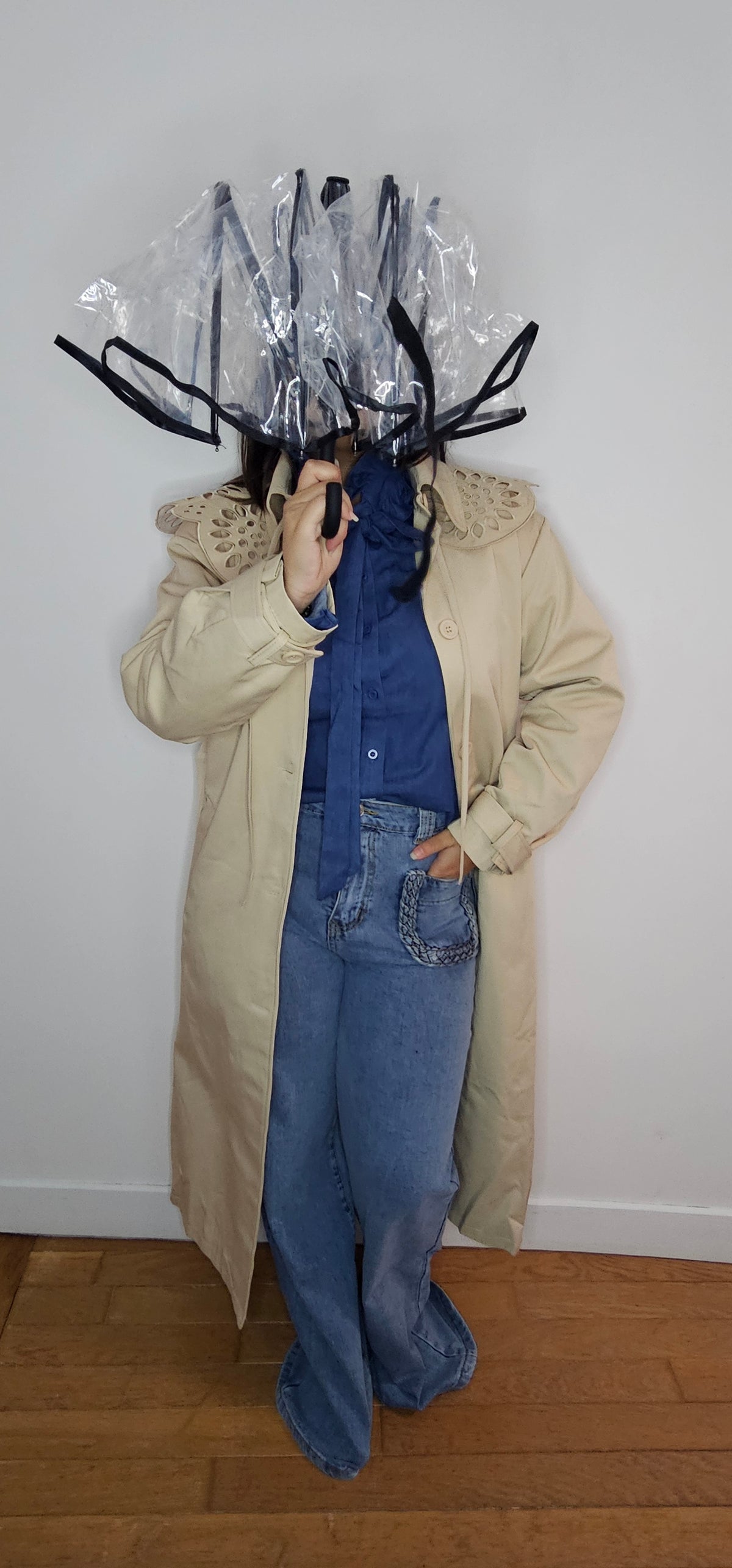Trench Coat Beige Col Broderie Anglaise Amovible