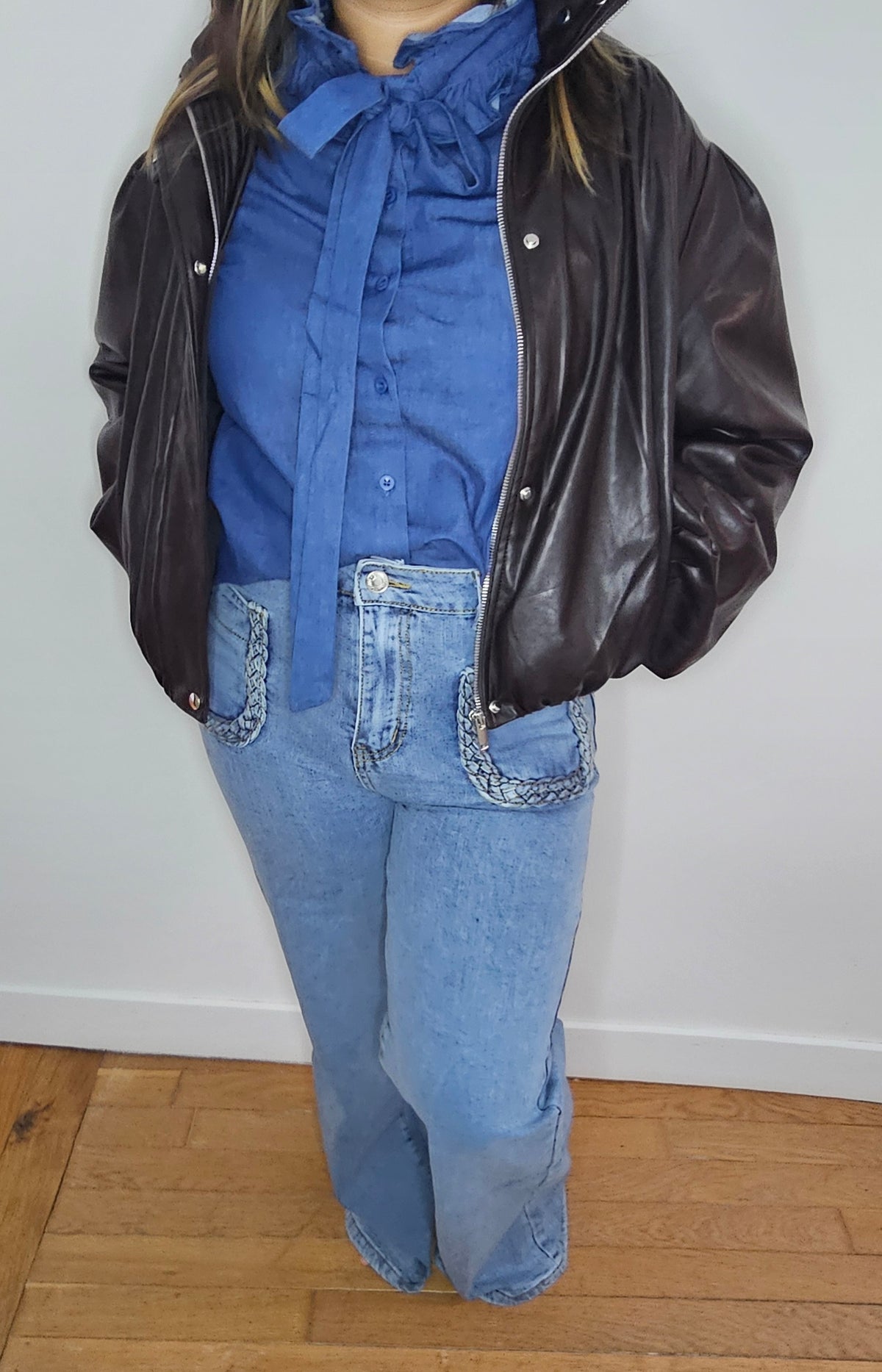 Veste Bomber Simili Cuir Oversize Marron