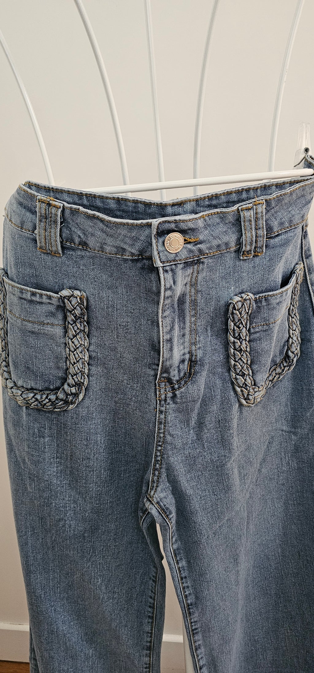 Jean Bootcut Poches Tressées Bleu Délavé