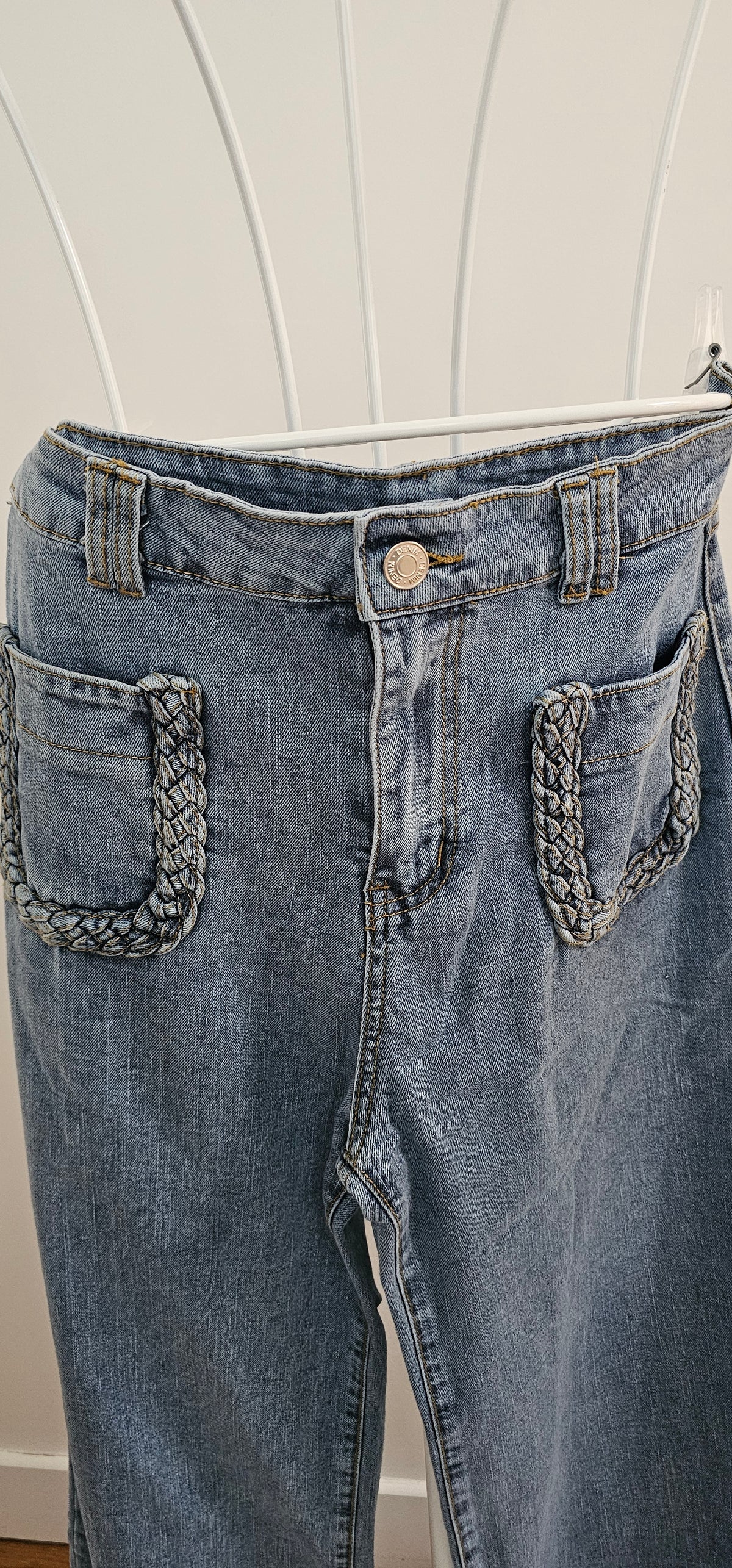 Jean Bootcut Poches Tressées Bleu Délavé