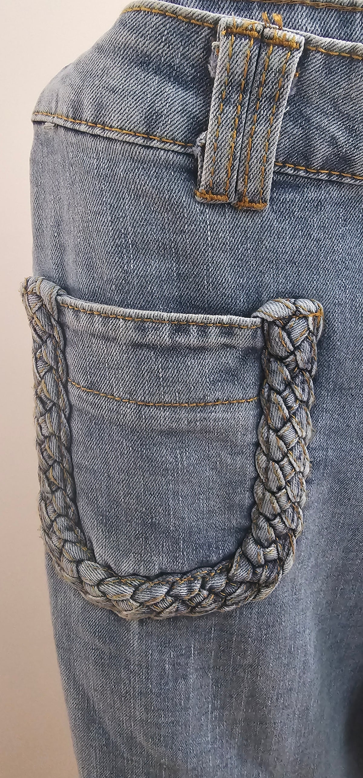 Jean Bootcut Poches Tressées Bleu Délavé