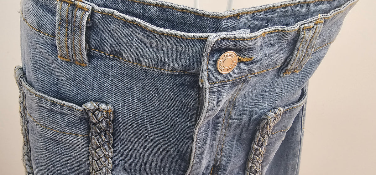 Jean Bootcut Poches Tressées Bleu Délavé
