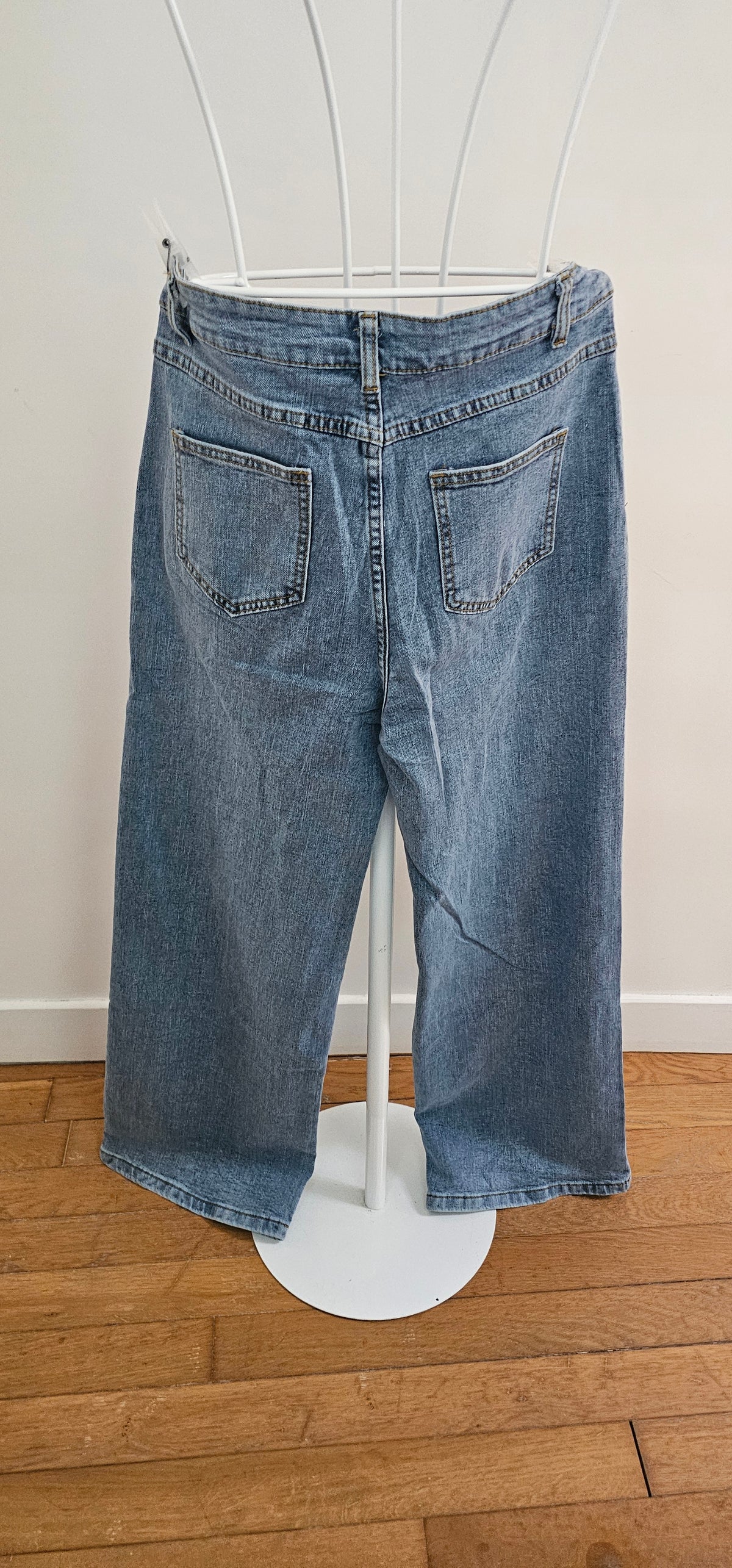 Jean Bootcut Poches Tressées Bleu Délavé