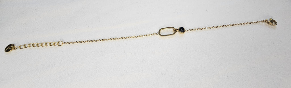 Bracelet Chaîne Dorée – Anneau Ovale & Cabochon Noir