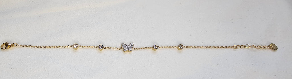 Bracelet Doré – Papillon Pavé Strass & Zirconium Sans Nickel