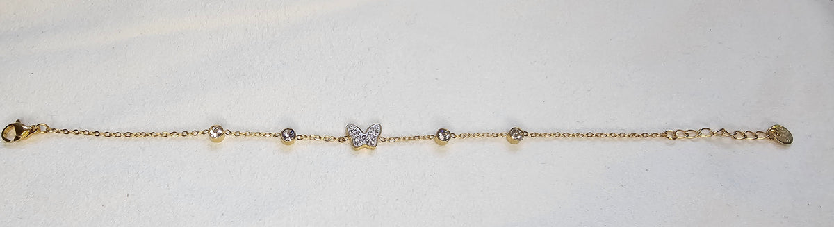 Bracelet Doré – Papillon Pavé Strass & Zirconium Sans Nickel