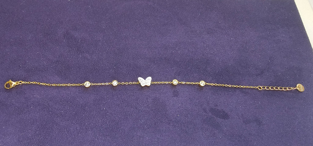 Bracelet Doré – Papillon Pavé Strass & Zirconium Sans Nickel