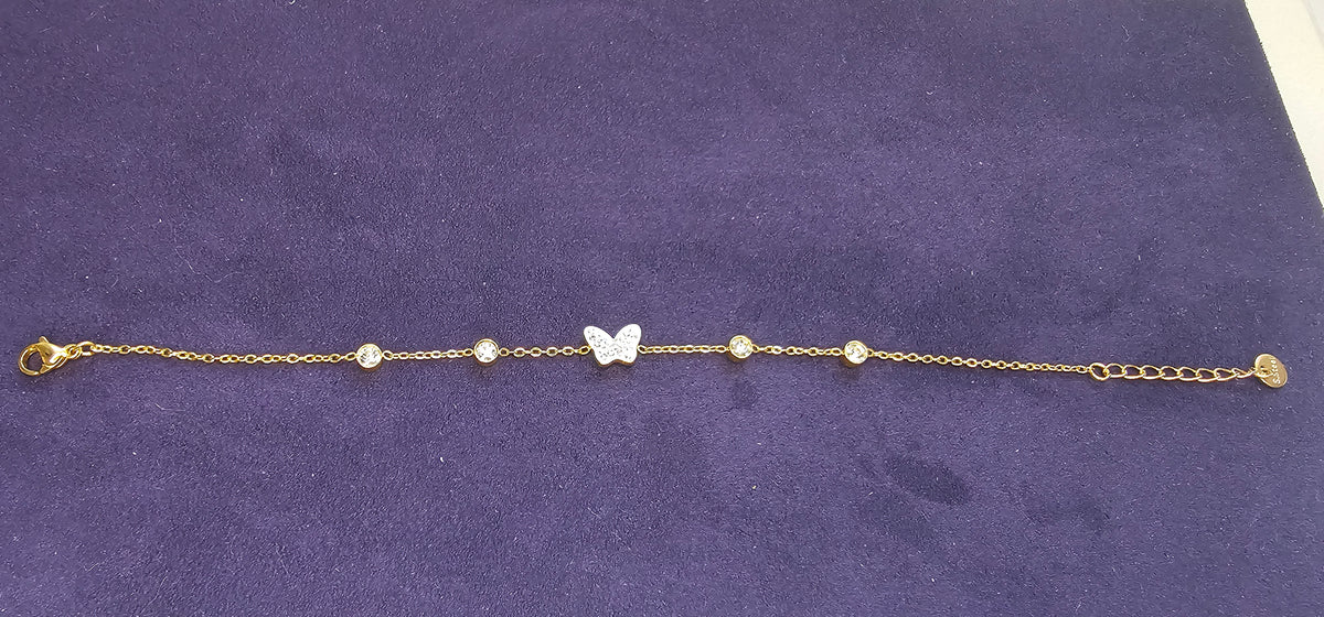 Bracelet Doré – Papillon Pavé Strass & Zirconium Sans Nickel