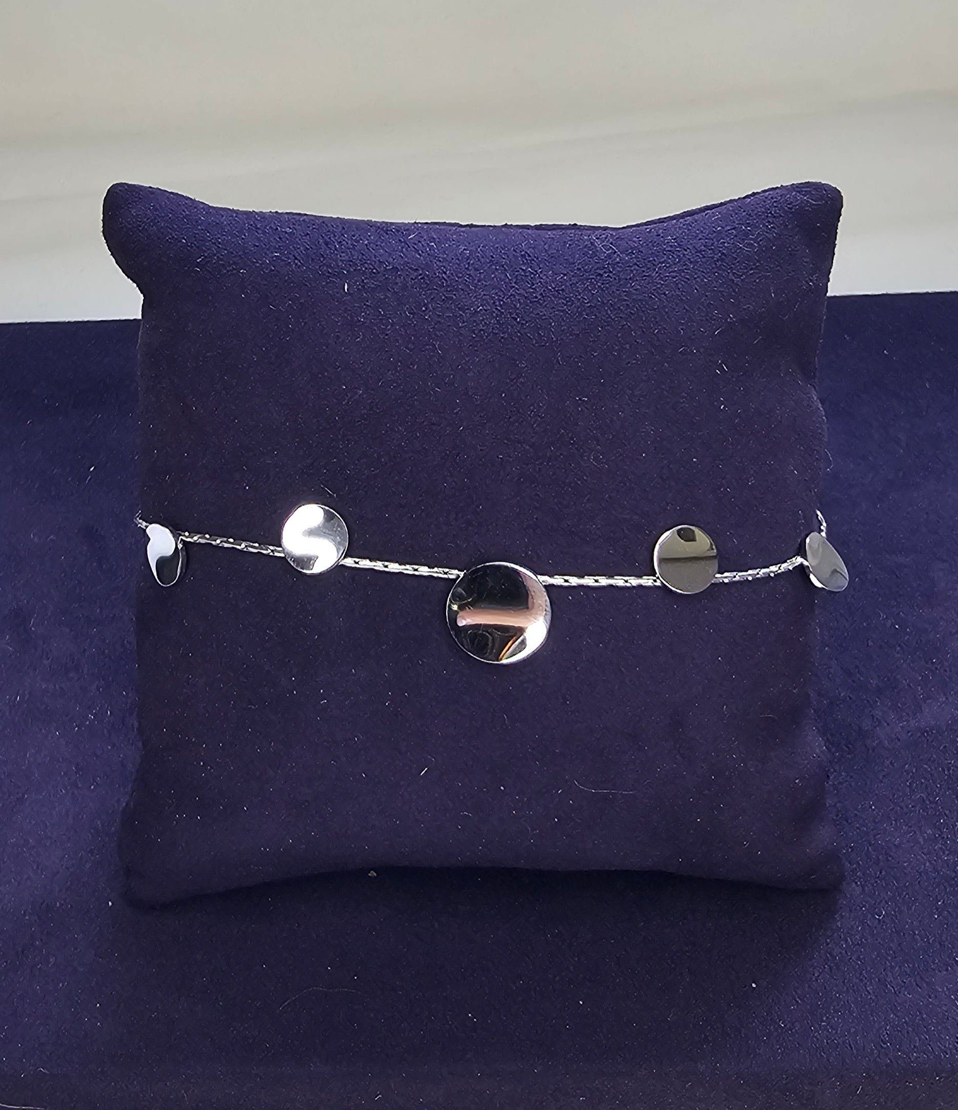 Bracelet chaîne argentée avec disques ronds miroir dégradés sans nickel
