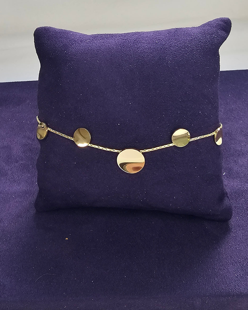 Bracelet chaîne dorée avec disques ronds miroir dorés dégradés sans nickel