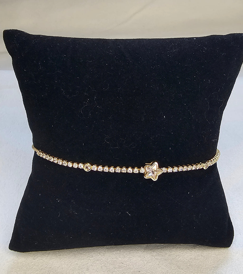 Bracelet  Argenté Ajustable – Étoile Cristal & Strass Sans Nickel
