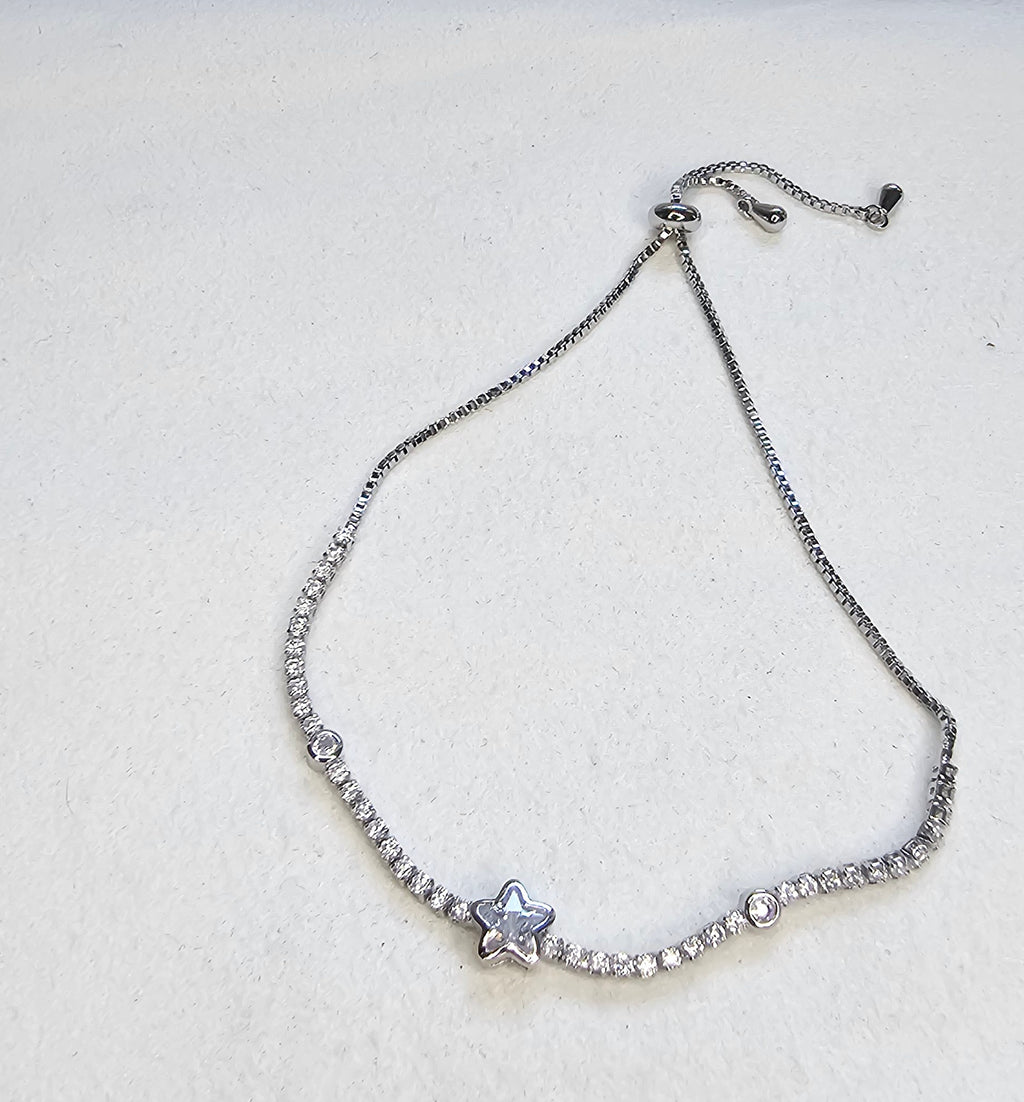 Bracelet Argenté – Étoile Strass Centrale Sans Nickel