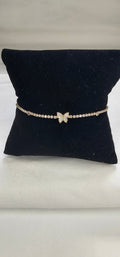 Bracelet tennis doré pavé strass avec papillon central sans nickel