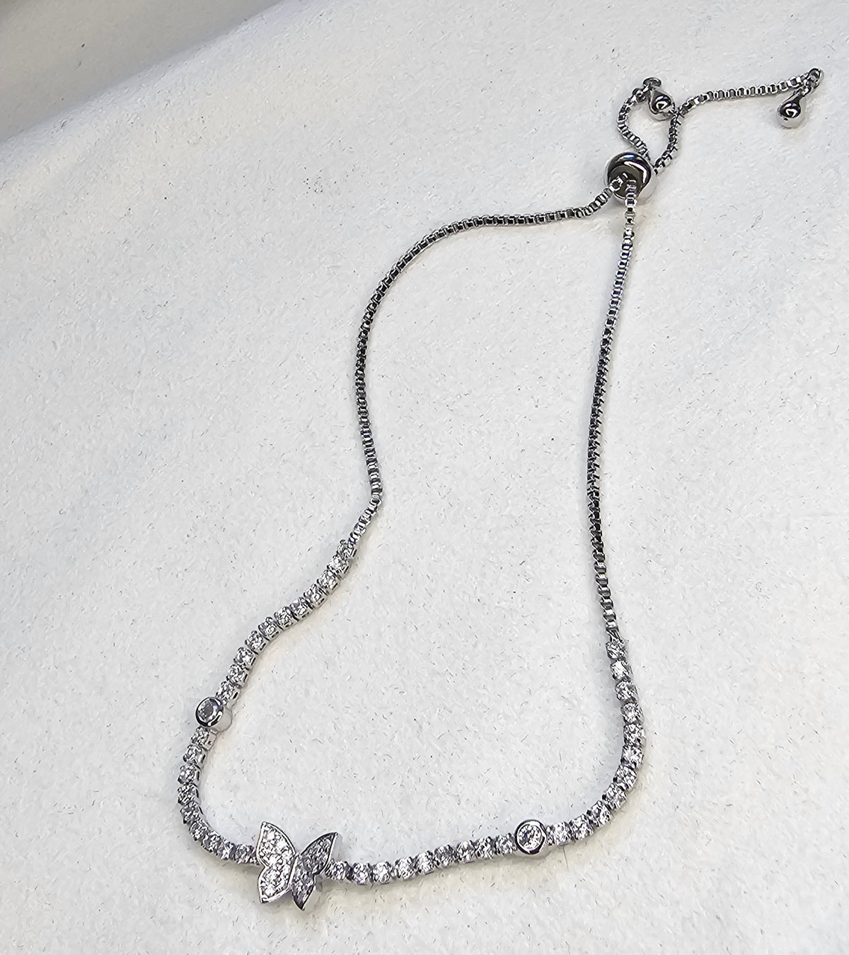 Bracelet Argenté – Papillon Pavé Strass & Zirconium Sans Nickel